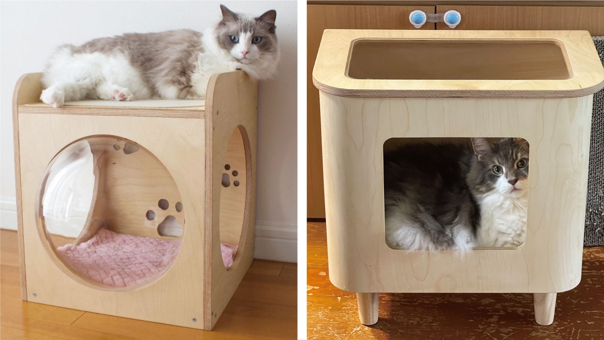 大型猫ちゃん必見！飼い主さんも一緒に楽しめるnekoto_木製ハウス2