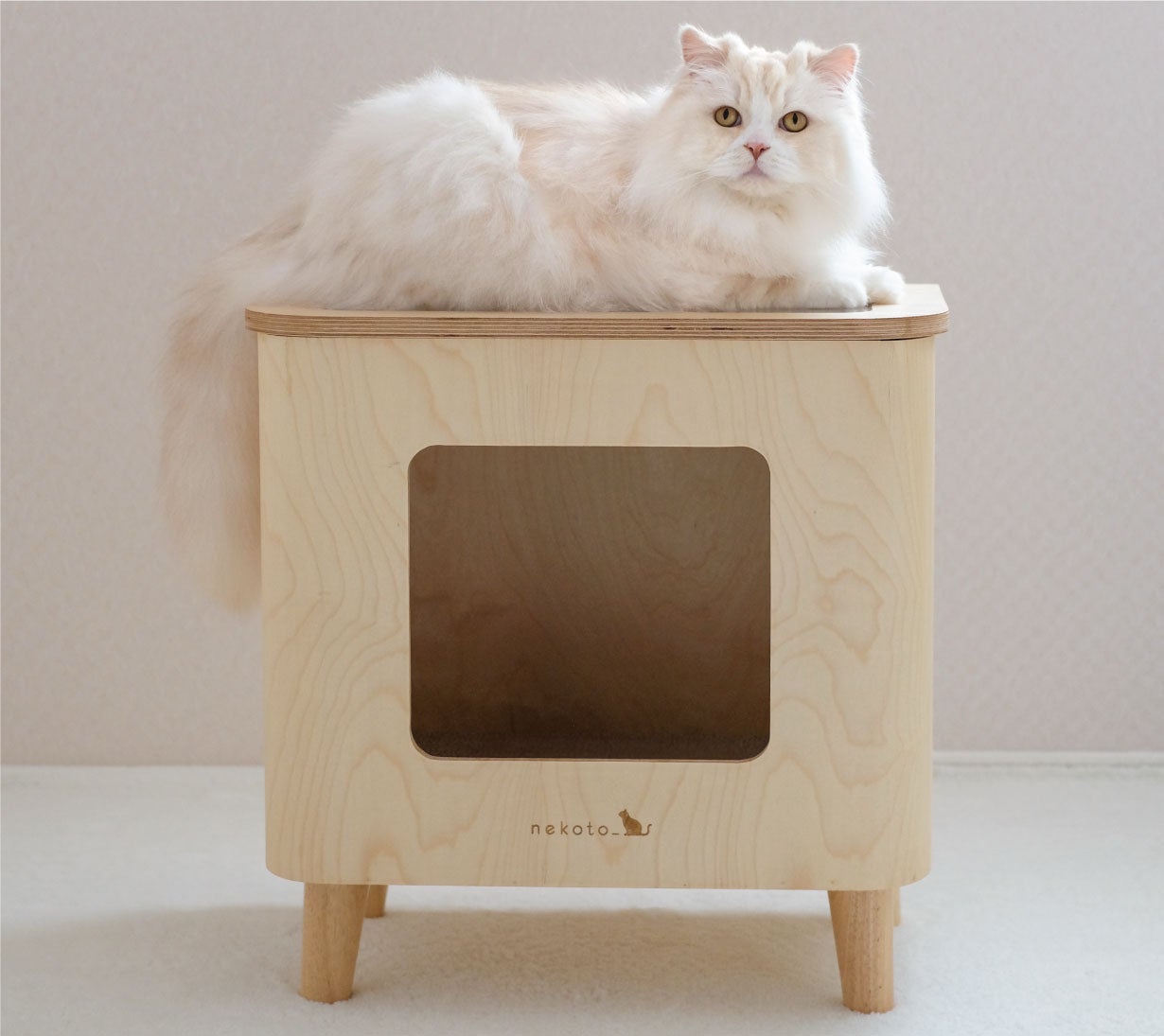 大型猫ちゃん必見！飼い主さんも一緒に楽しめるnekoto_木製ハウス2