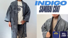 井原産『INDIGO侍コート』粋な小袖×波縞ジャガードの新感覚ローブ