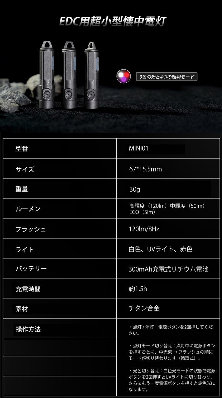 わずか30g！3色×4モード＆マルチツール搭載、多機能チタン合金懐中電灯｜マクアケ - アタラシイものや体験の応援購入サービス