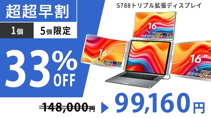 作業効率UP！】ノートPCが瞬時に4画面化。折りたたみ式拡張トリプル