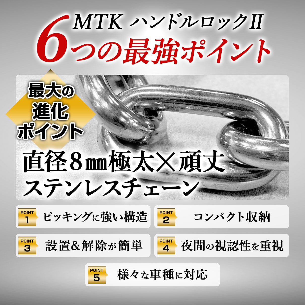もっと強く！】盗難対策新モデル！切断困難な極太ステンレスのハンドル