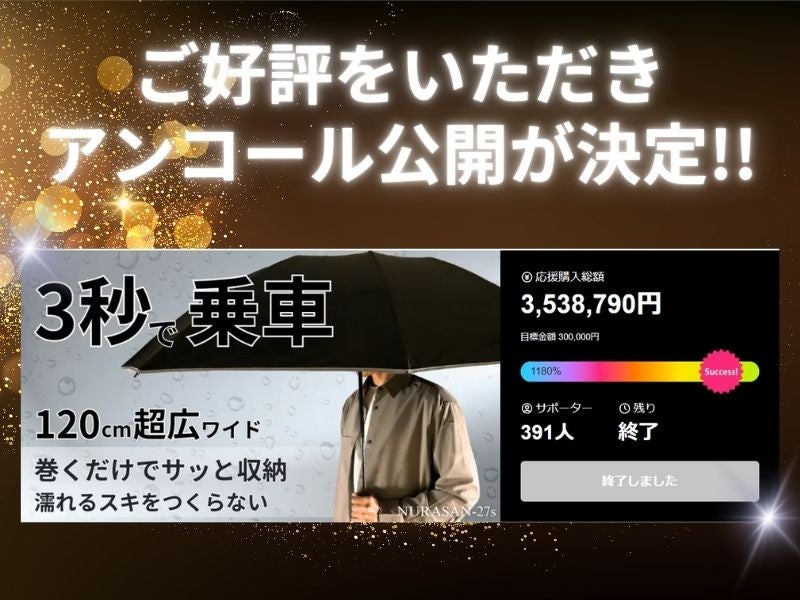 アンコール】片手で閉じて、たたまず巻くだけ。120cmワイドで濡らさ