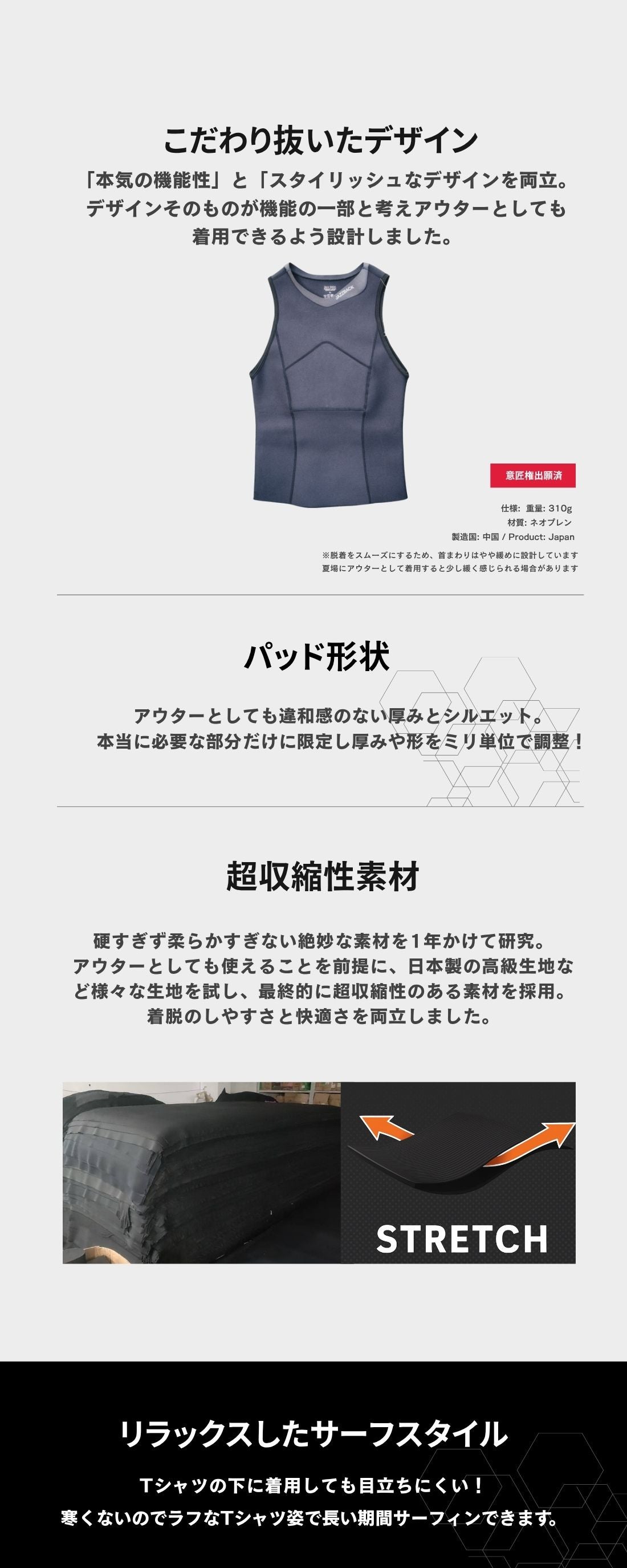 サーフィン　インナー 姿勢をサポートしスムーズなテイクへ！ オールシーズン使える高