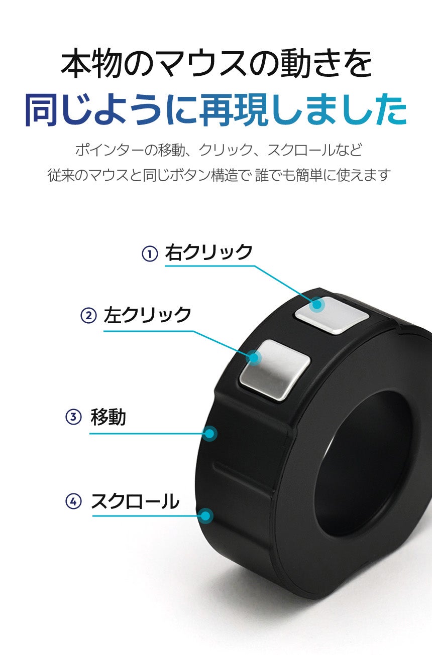 寝転んでも使える！指先だけで自由操作の未来リングマウス登場