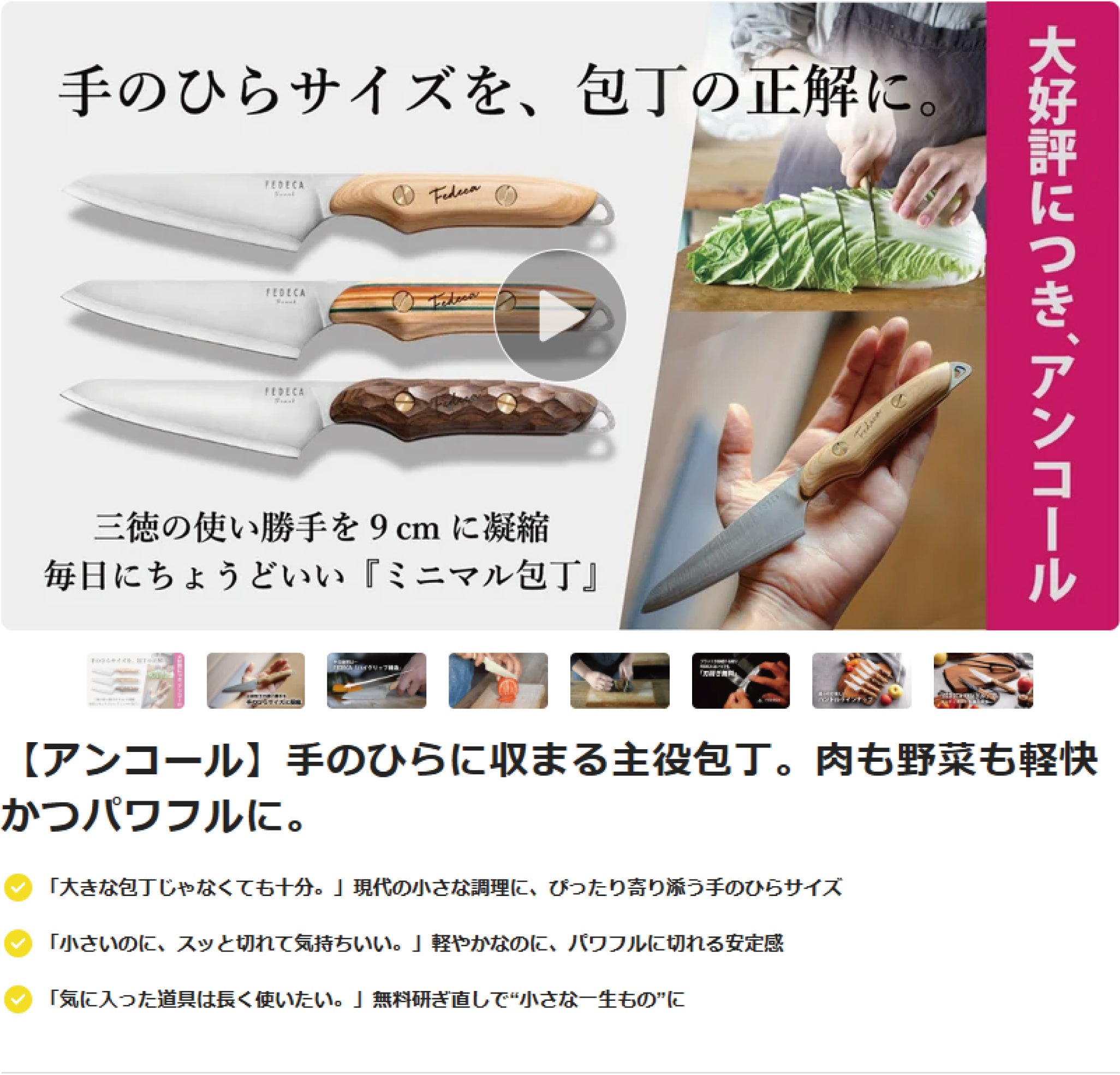 Makuake｜果物ナイフサイズで、肉も野菜も軽快かつパワフルに