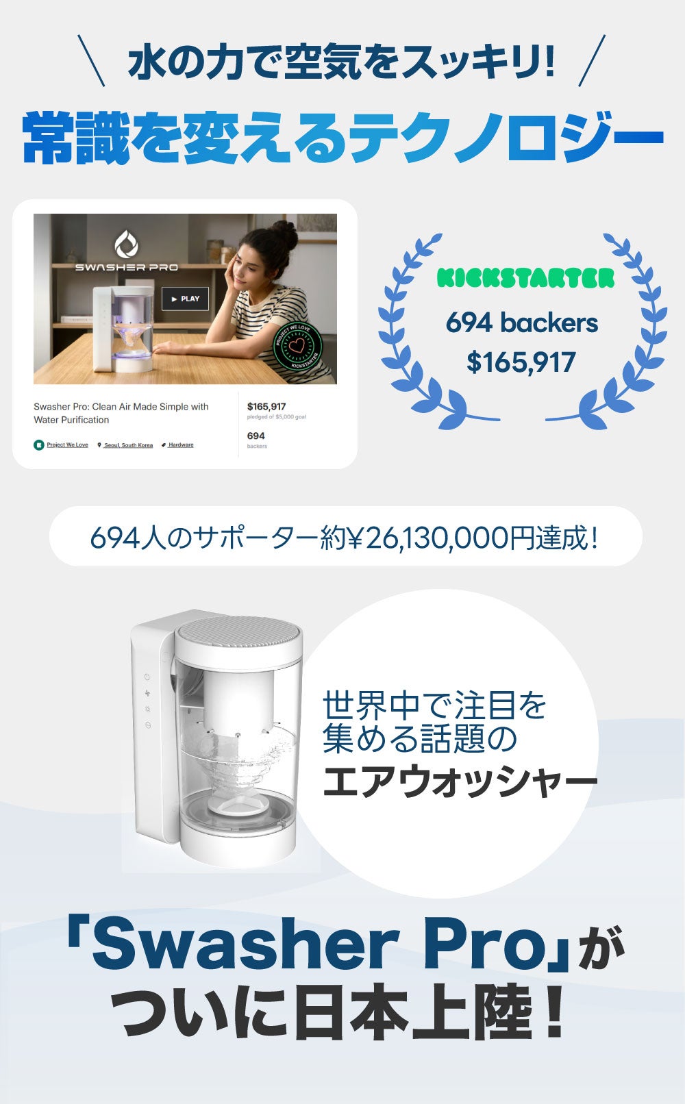 水のサイクロンでほこりや有害物質を吸着・閉じ込める! 新概念エア