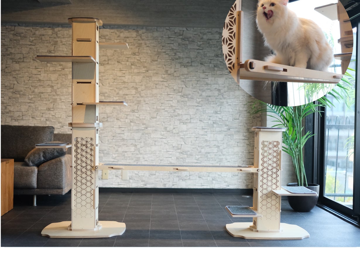 麻の葉と七宝が灯る、和モダンキャットタワー I-TOWER[和紋]｜マクアケ