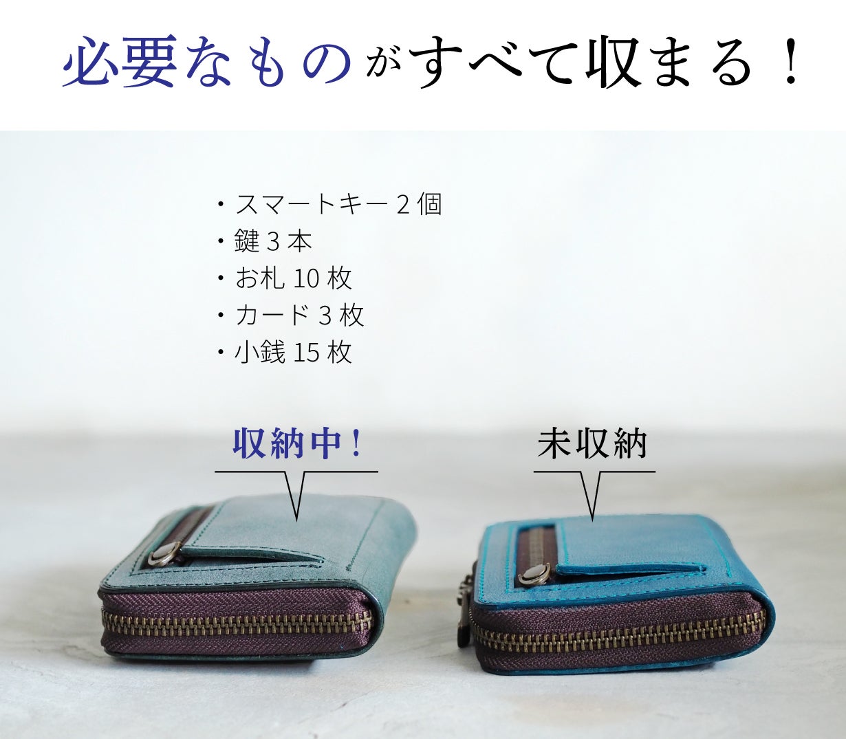 Wスマート キーケース ＆ミニ財布『理 kotowari Rジップ mini