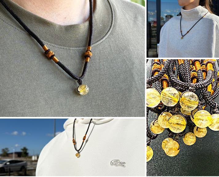 最高太針ルチル金運神社★富を築く勾玉輝くオルゴネックレス 成功を引き寄せる“黄金の針” ルチルクオーツ金運ネックレス