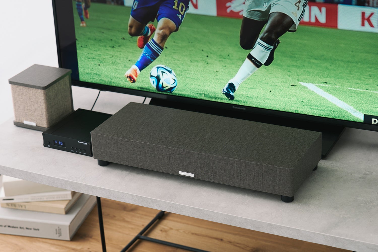 テレビ スピーカー付きテレビ台 ウーファーせセット テレビの音がぐっと豊かに。ケーブル1本つなぐだけ、超簡単＆小型の