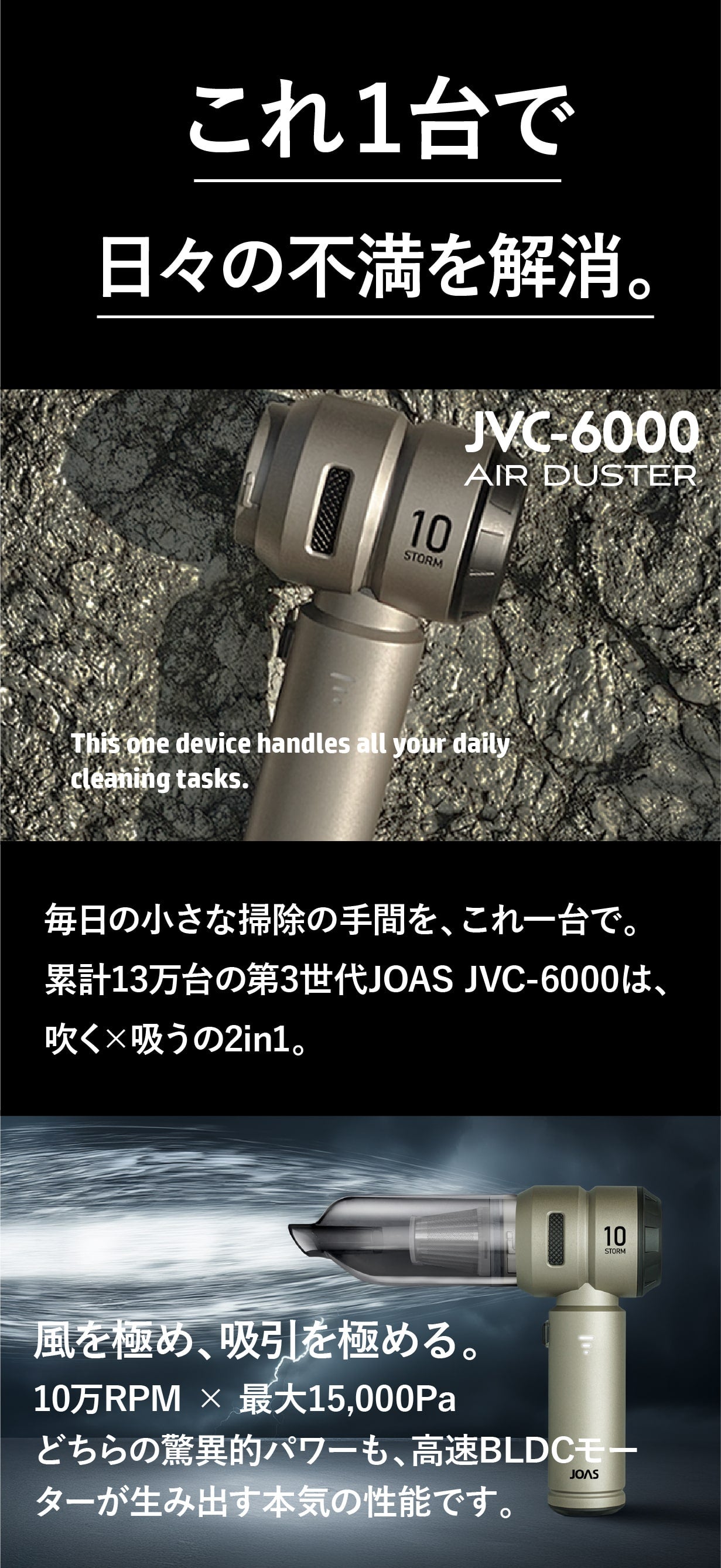 【未使用】JOAS 2in1エアダスター JVC-6000 バイク・車掃除が激変 2in1電動エアダスター「JOAS JVC-6000」登場