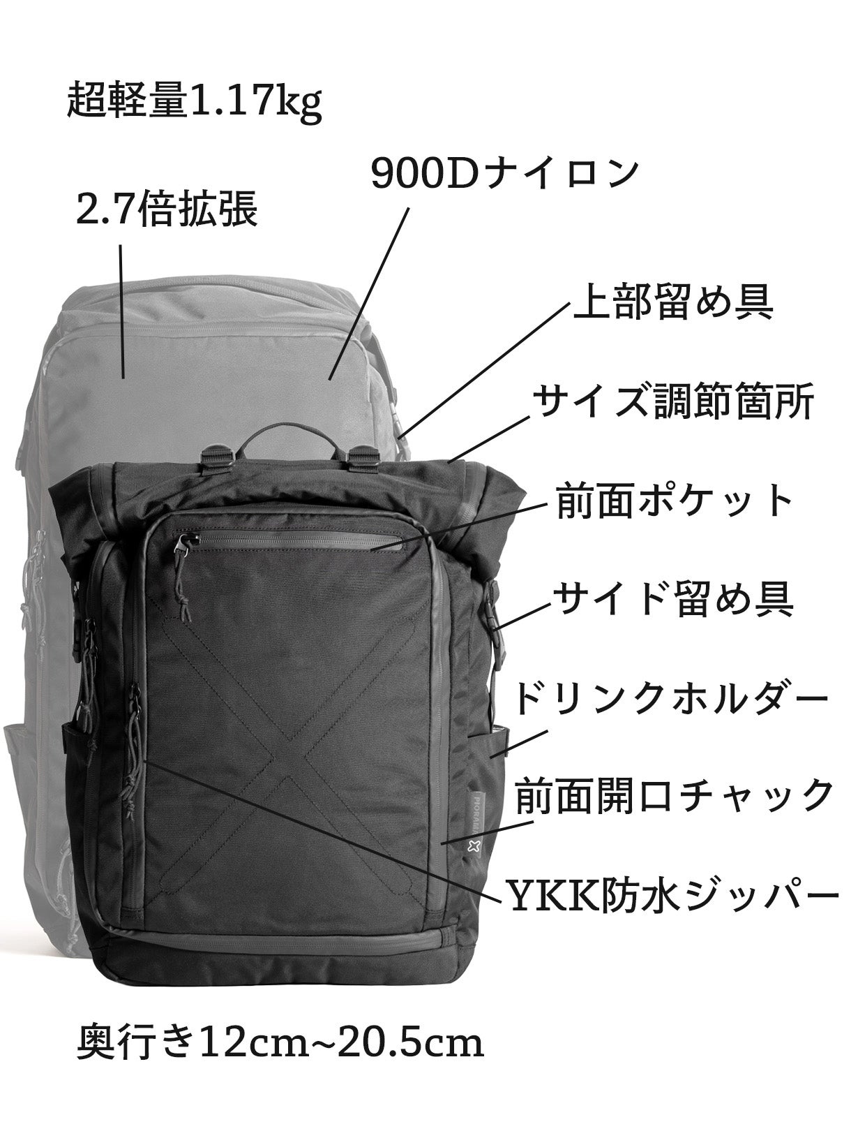 16Lから42Lまで】スーツケースのように180度全開。2WAYバックパック