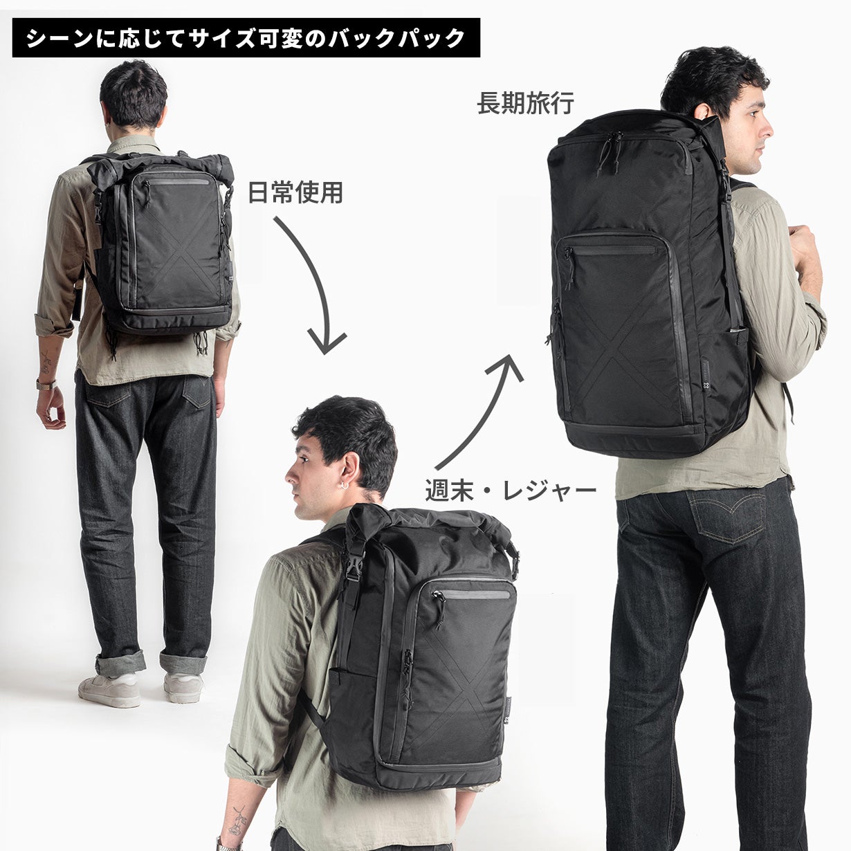 16Lから42Lまで】スーツケースのように180度全開。2WAYバックパック