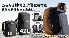 【16Lから42Lまで】スーツケースのように180度全開。2WAYバックパック