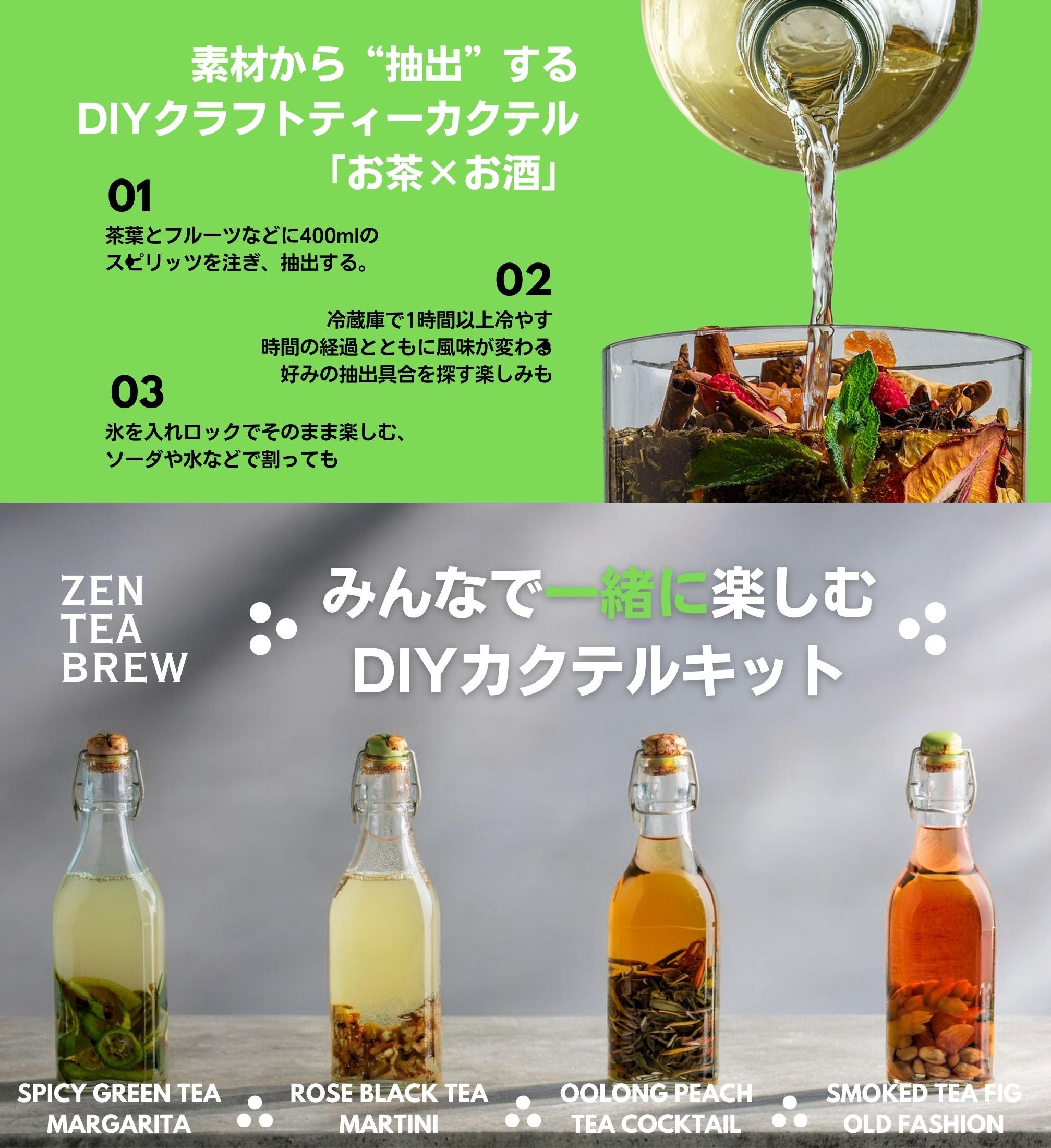 1時間で自宅で簡単、贅沢DIYカクテル。お茶をお酒で抽出する静岡茶