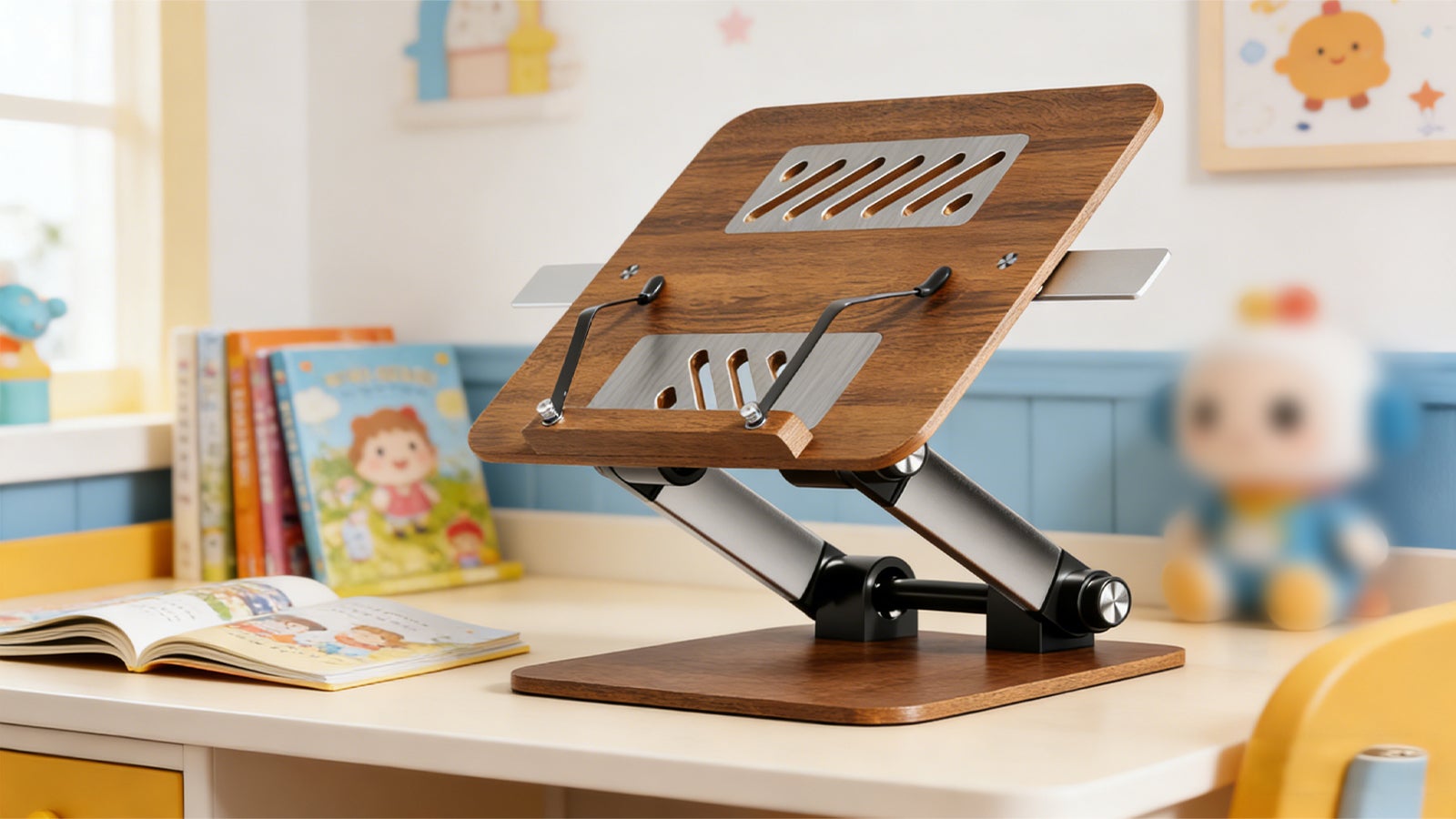 180°無段階調整・30kg耐荷重】折りたたみ式ウォールナット調ブック