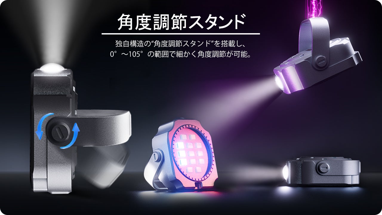 照らす・吊る・貼る】5色LED＆スタンド付。コインサイズのチタン製多