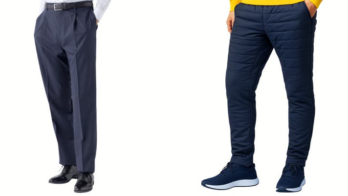 ダウンなのにスラックス顔 防寒をスマートに．．．暖かさは中に隠す