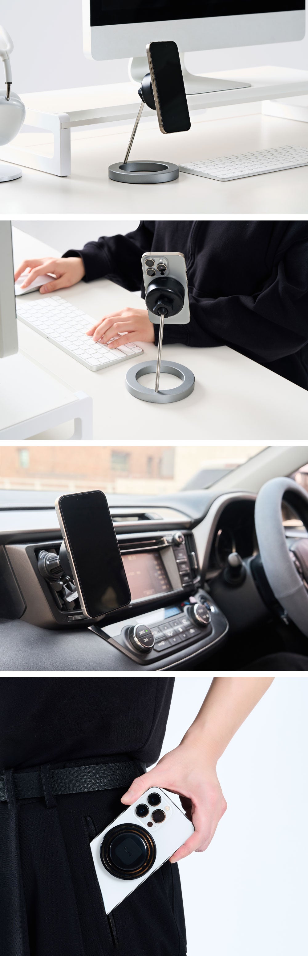 グリップを外さない!車でもオフィスでも1秒でつながる！スマホグリップ