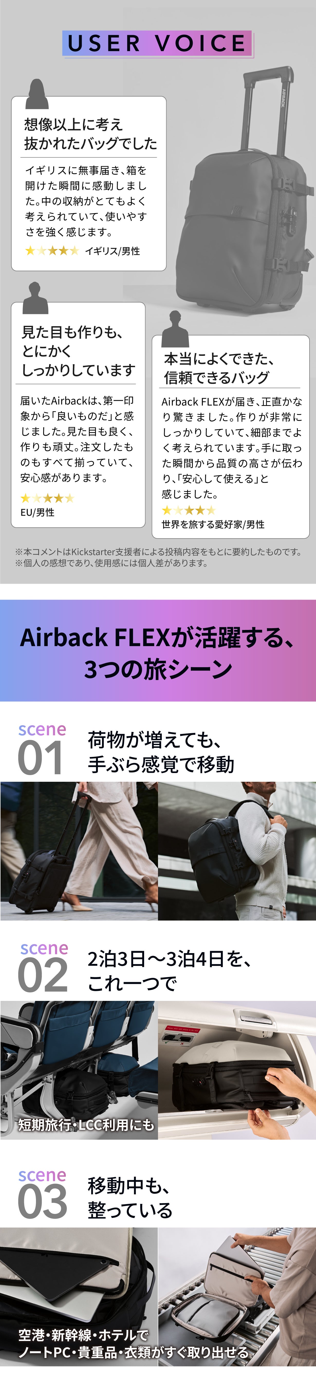 海外クラファン1.5億円達成！最大3泊4日を1つにまとめるAirbackFLEX