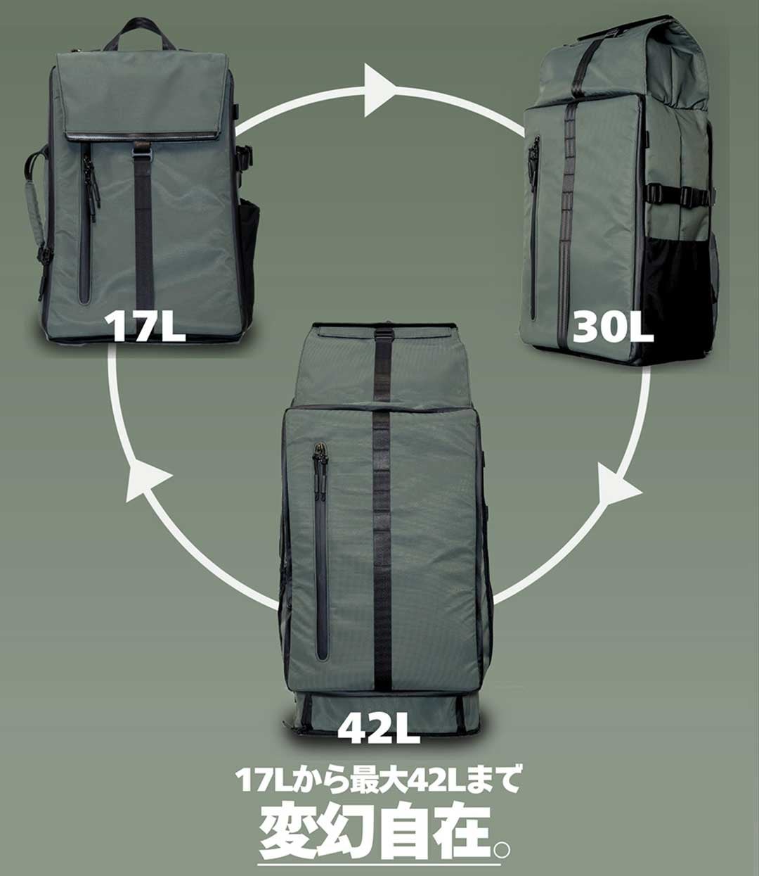 日常から海外旅行までこのバッグ一つで拡張自在！吊り下げて荷物整理も