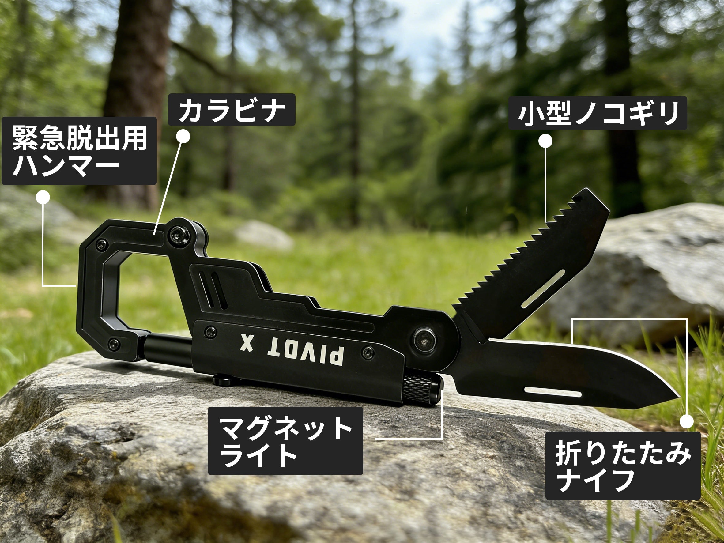 磁石で固定！暗闇作業を解放する、ライト搭載5in1次世代カラビナマルチ