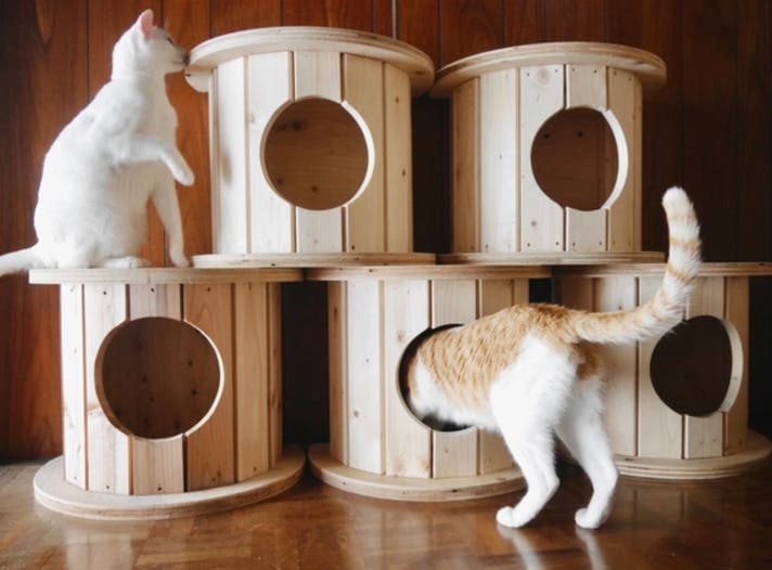端材×匠の技！猫と地球に優しい秘密基地「木製ドラム型キャットハウス