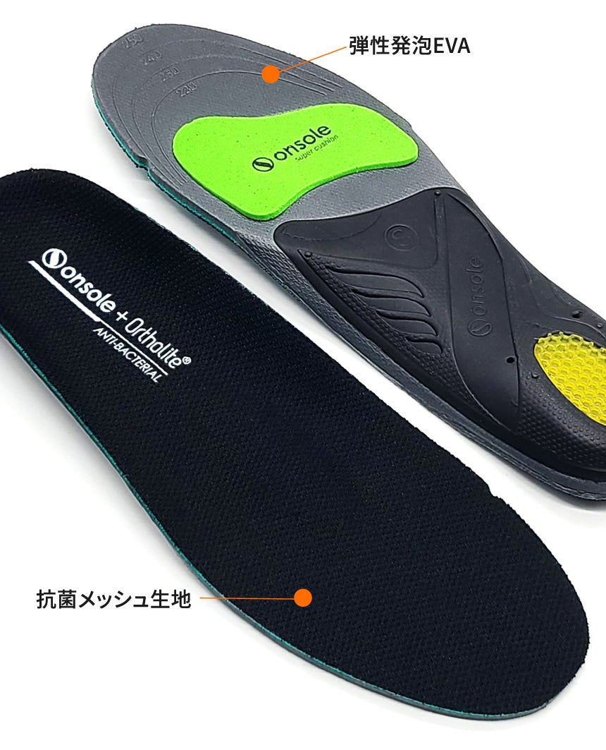 アーチの高さ、かかと、クッション、激しい動きでも正しい姿勢と足元の