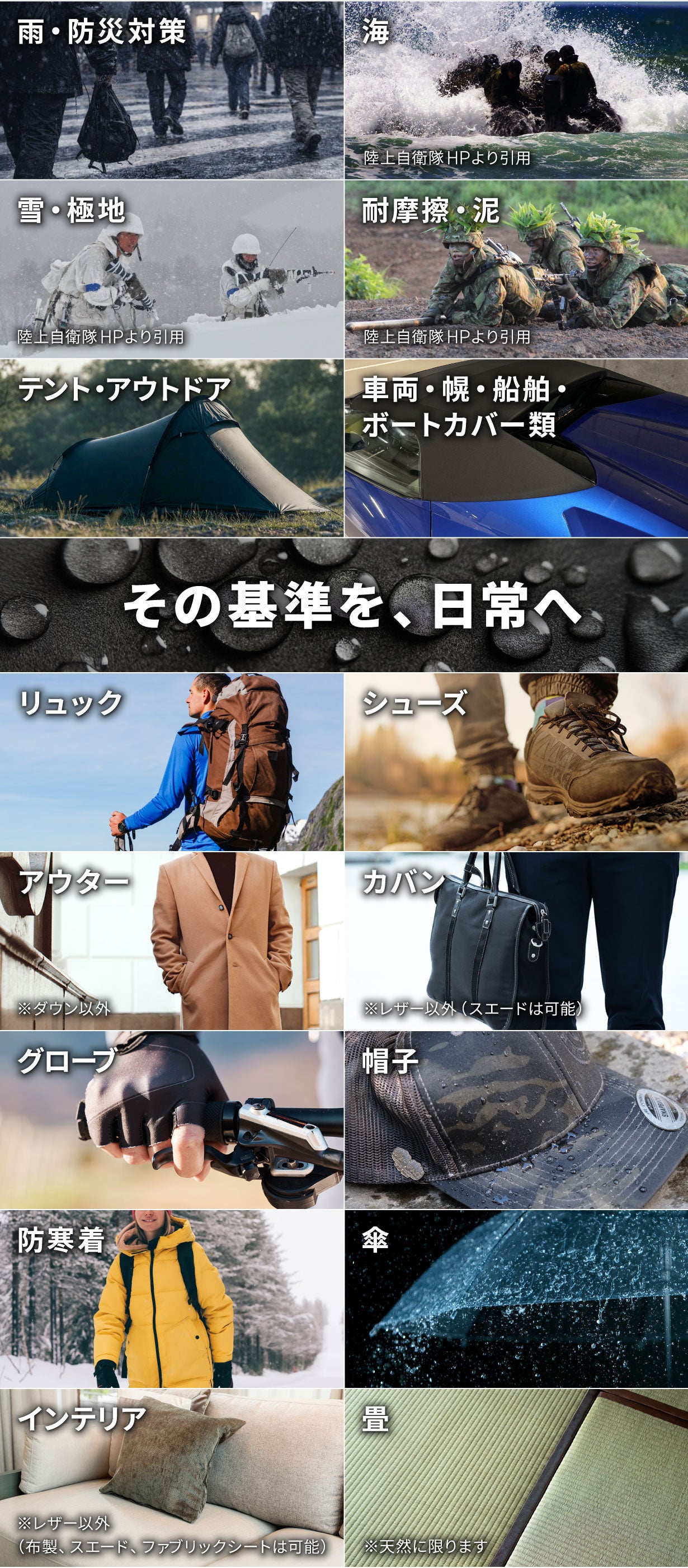 自衛隊納入実績】過酷環境で証明された“一度きりで終わらない”撥水