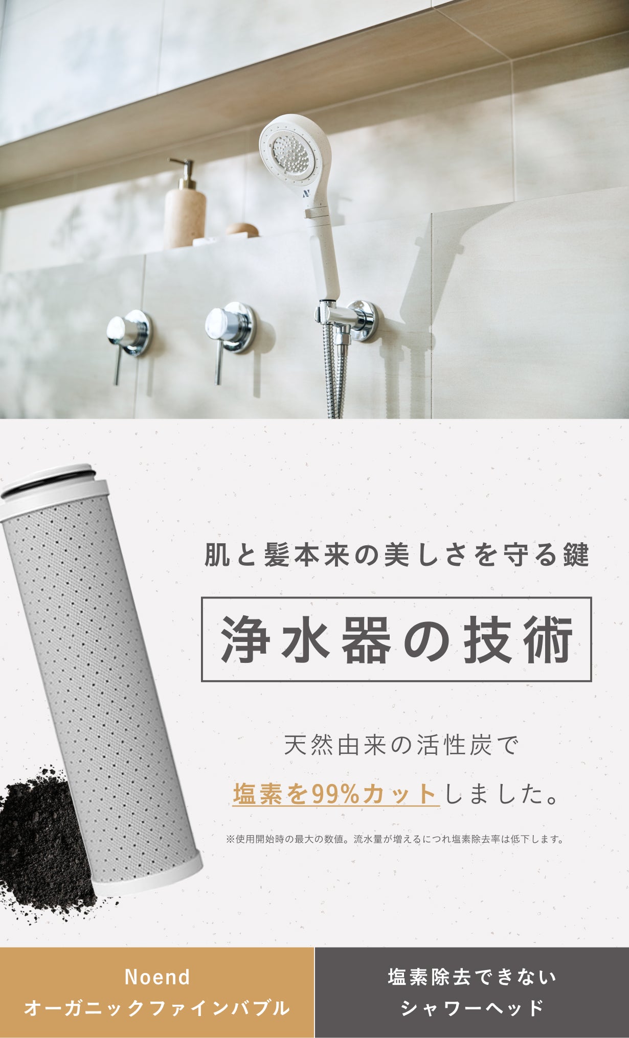 塩素からあなたの肌と髪を守る。Noendオーガニックファインバブル