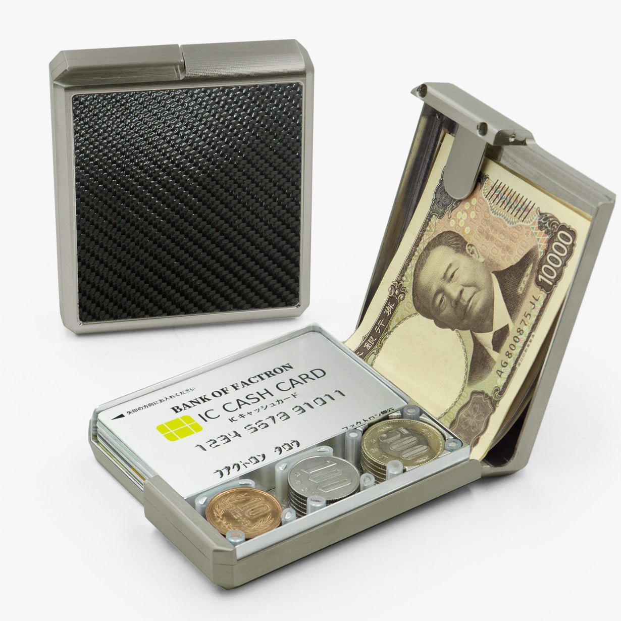 航空機素材のメタルウォレット、第5弾レザーモデル。パカッと開き