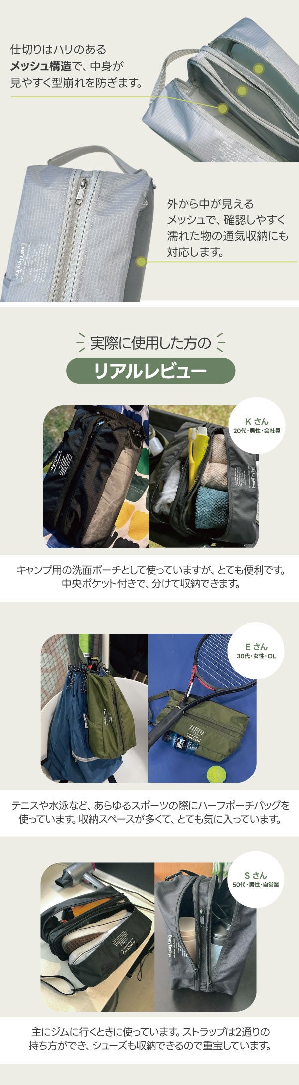 Makuake｜バックの中が混ざらない！完全分離収納設計、33Lの大容量