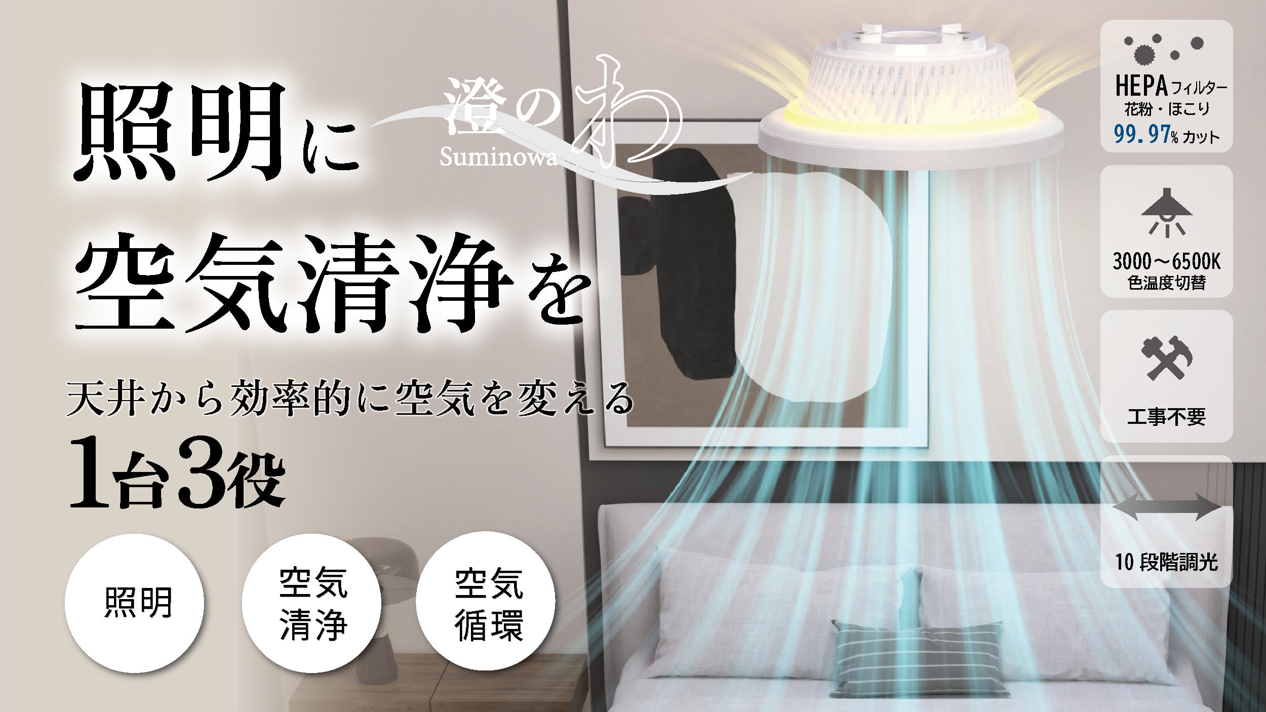決まりました！11/23まで！！シーリングライト空気清浄付き　約1年使用 空気清浄も天井へ。1台3役「照明×空気循環×空気清浄」の新発想