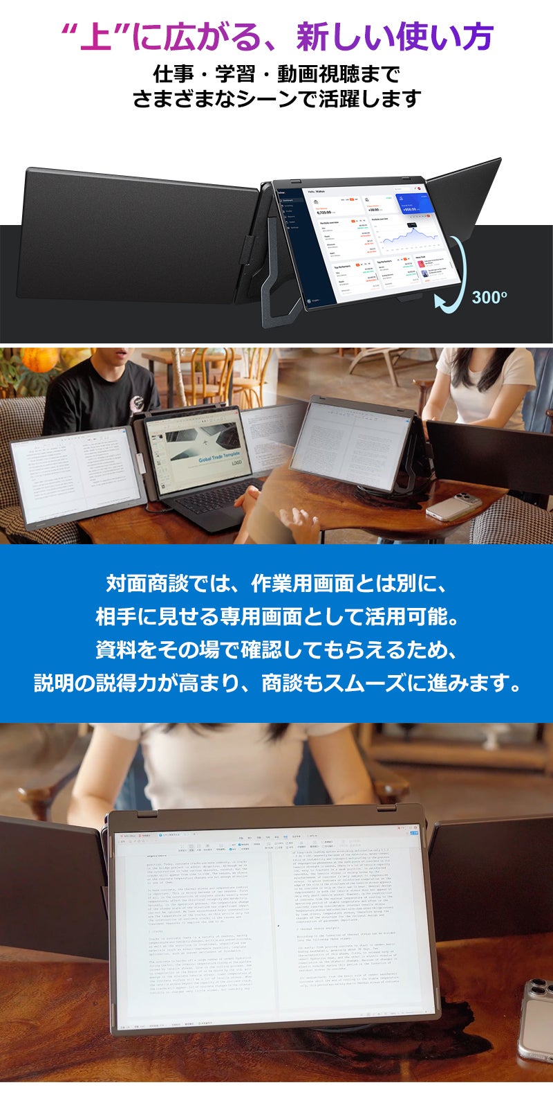 パソコンにたったType-C1本で最大4画面！折りたたみ式ポータブル