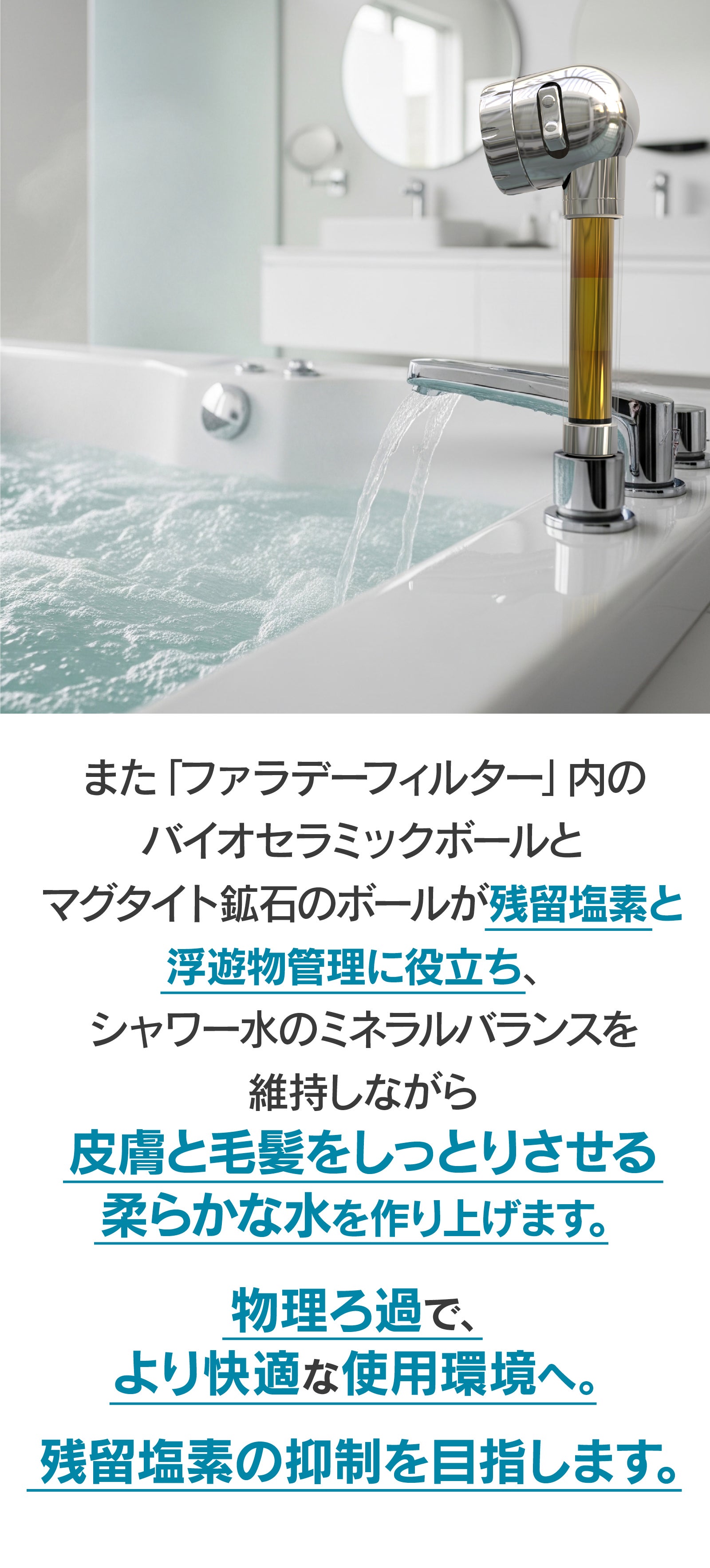 美しい水で全身肌ケア】たっぷりマイナスイオン。浄水器メーカー開発