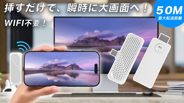 Wi-Fi不要！挿すだけ簡単、最大50m対応ミラーリング「R3000」