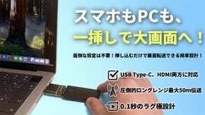 【アプリやWi-Fi設定不要】スマホやPCに挿すだけ！大画面にミラーリングを実現