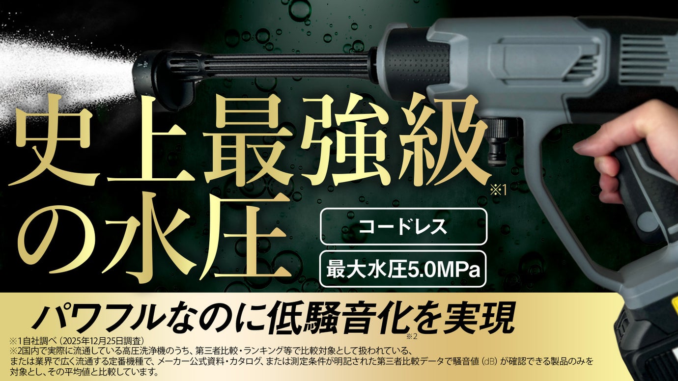 史上最強級パワーを実現「場所を選ばない」高圧洗浄機※自社史上