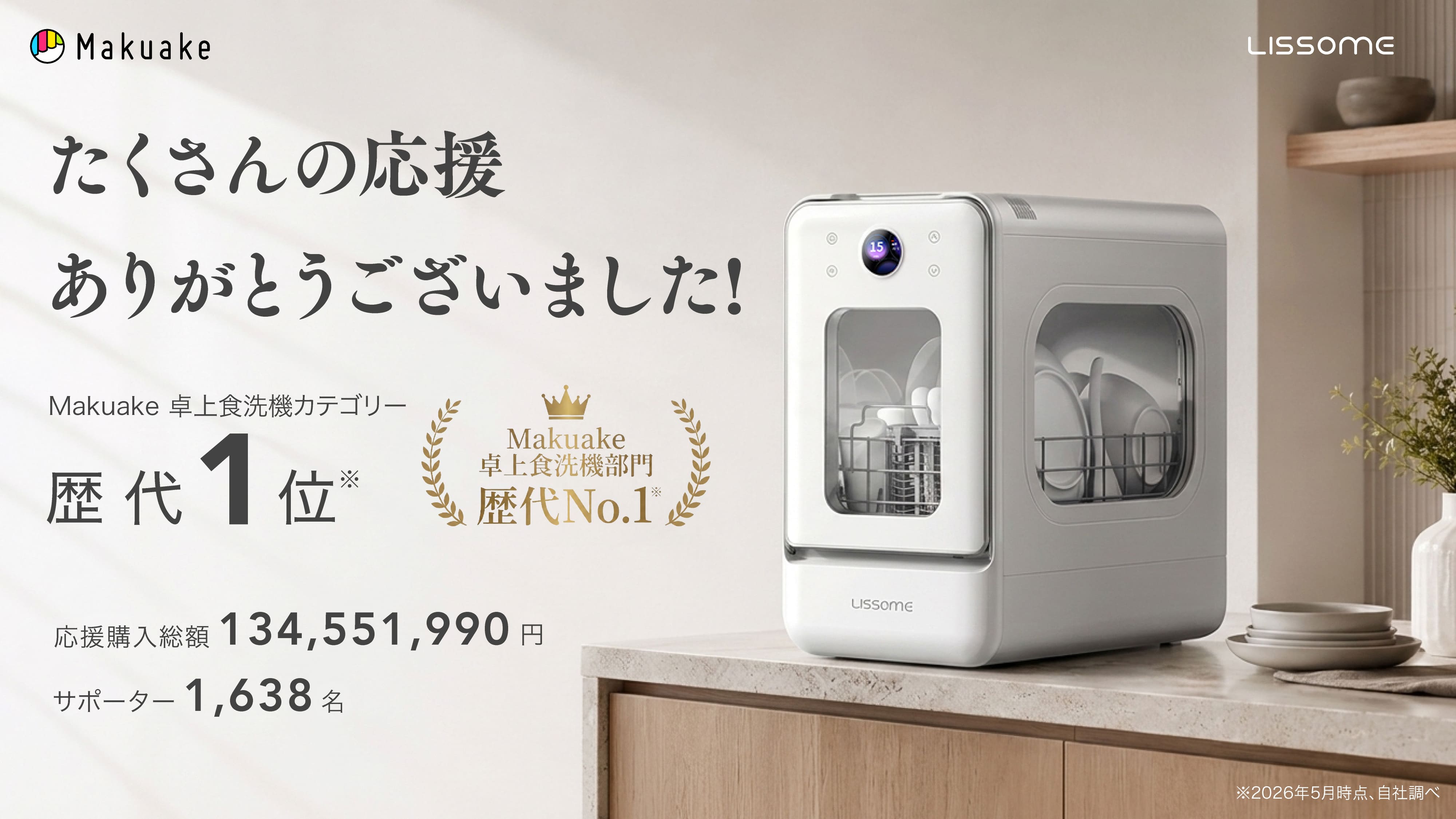 Makuake｜【歴代1位※】世界最薄級ボディ。AIスマート食洗機LISSOME 