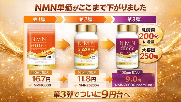 医師監修×国内製造。腸へ届く高吸収・高純度NMN。続けやすい1日1粒