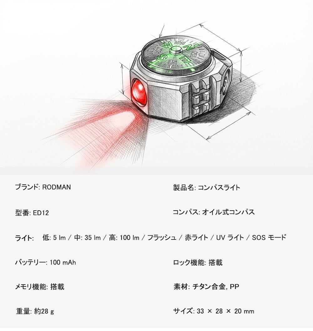 光×方向】もう迷わない。コンパス搭載の便利なチタン合金ミニライト