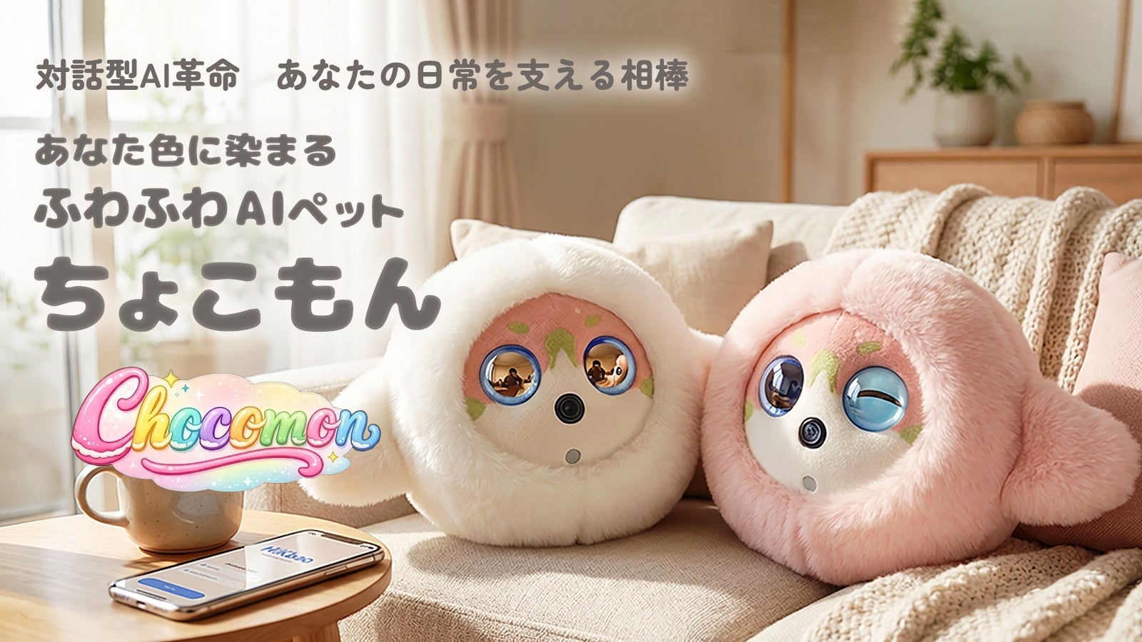 もんもんちゃんgoaポンチョラビットラクーンアイボリー&PORTEおまけ付 生活に小さな相棒を。会話で心通わせるAIペットちょこもん｜マクアケ