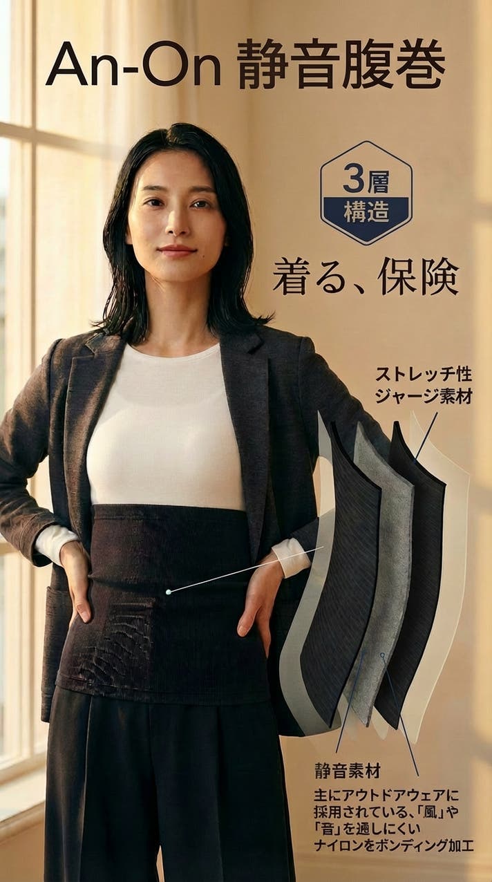 会議や授業中の「お腹の音」対策！日常に安心感を届ける静音腹巻「An