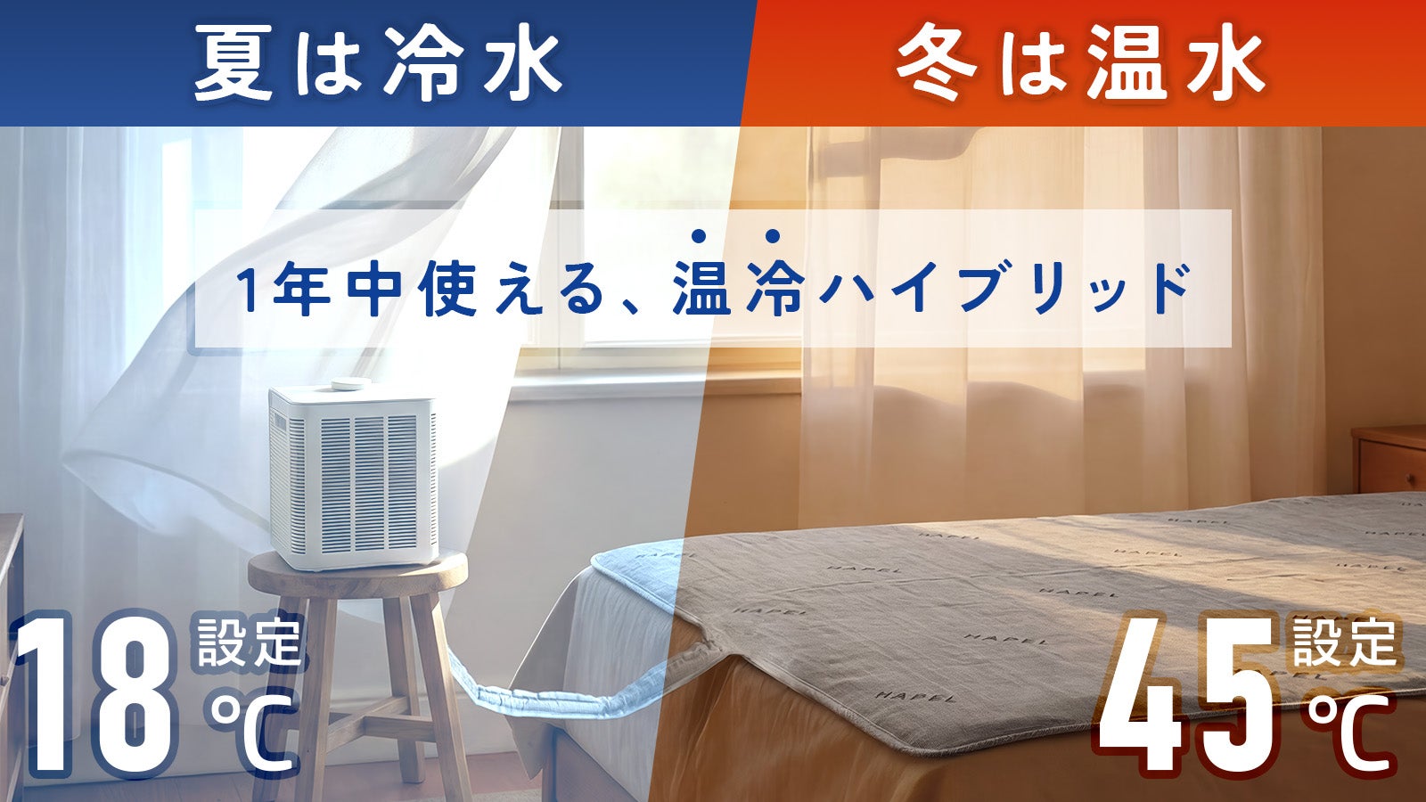 設定温度は18℃！熱帯夜も朝まで快眠、オールシーズン対応の温冷水循環