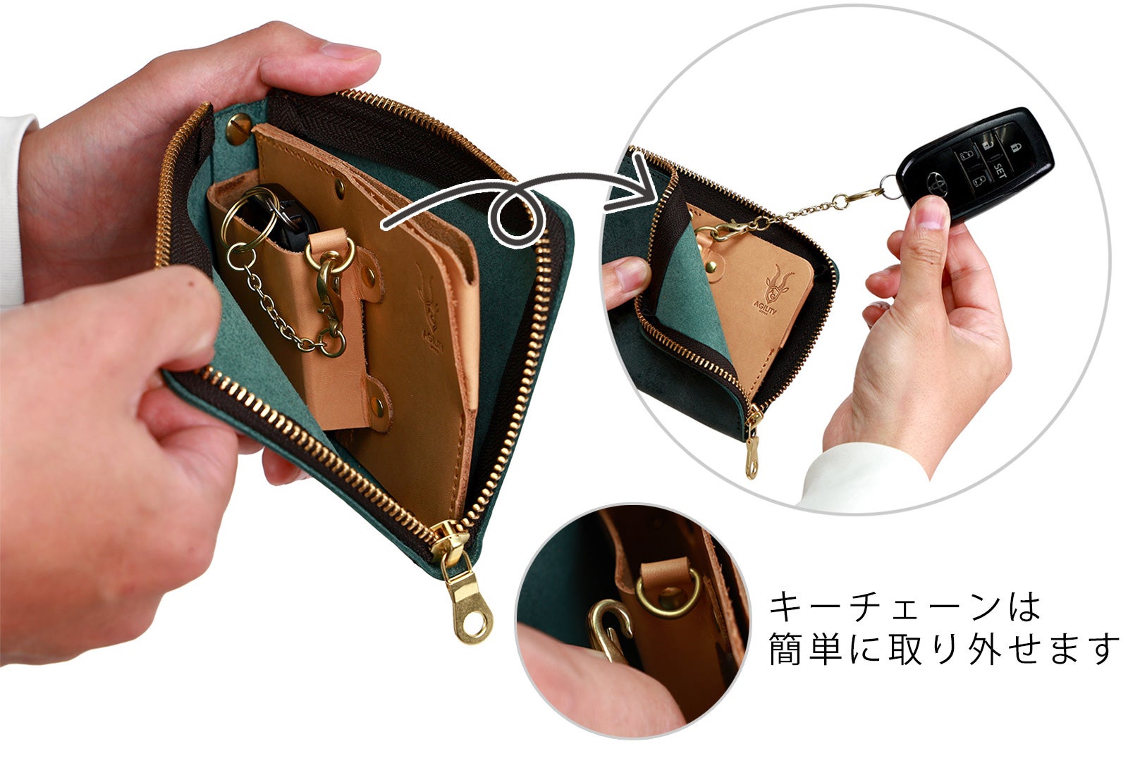 財布×キーケース】 スマートキー2本をコンパクトに収納する箱型構造のL