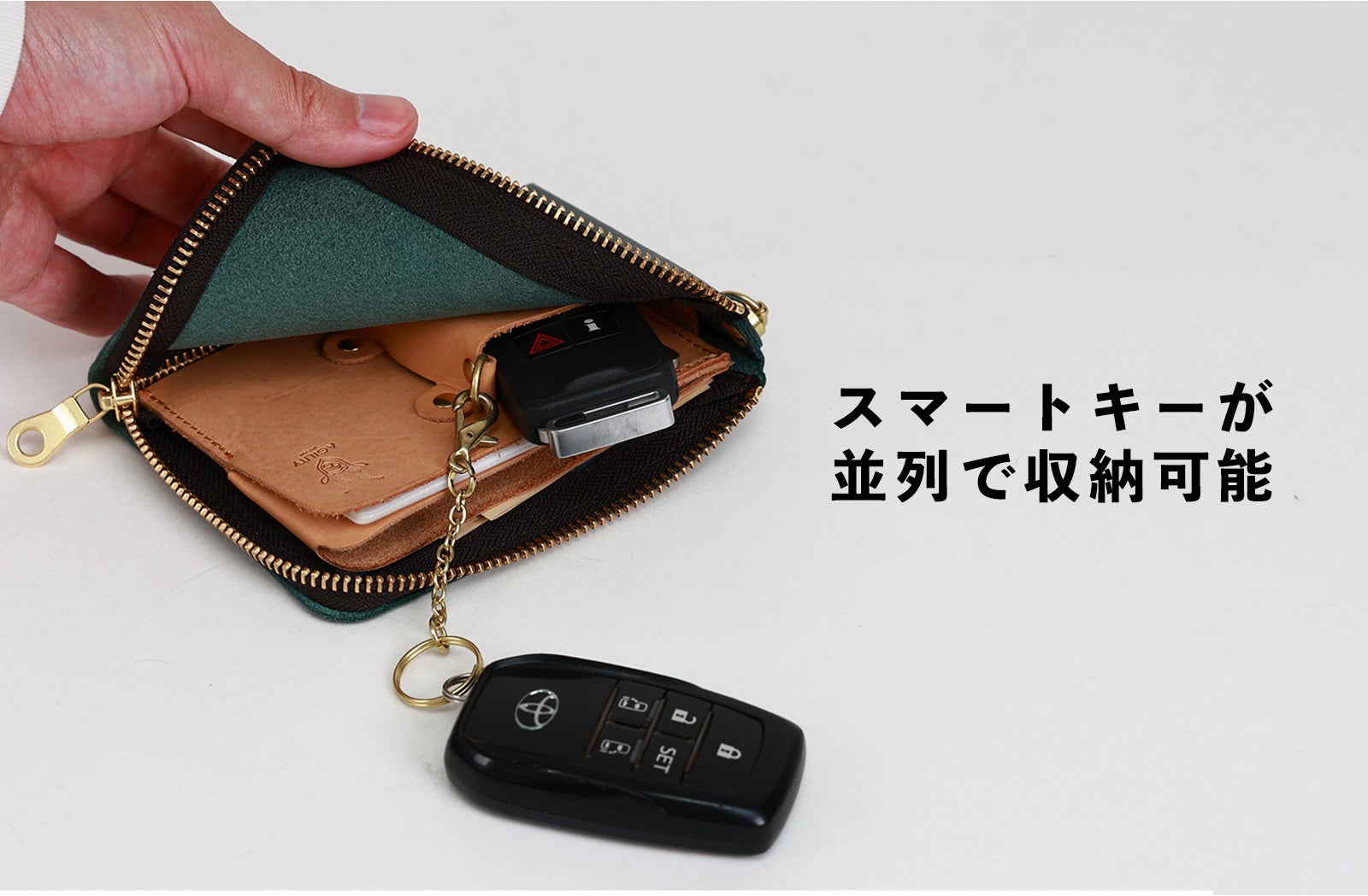 財布×キーケース】 スマートキー2本をコンパクトに収納する箱型構造のL