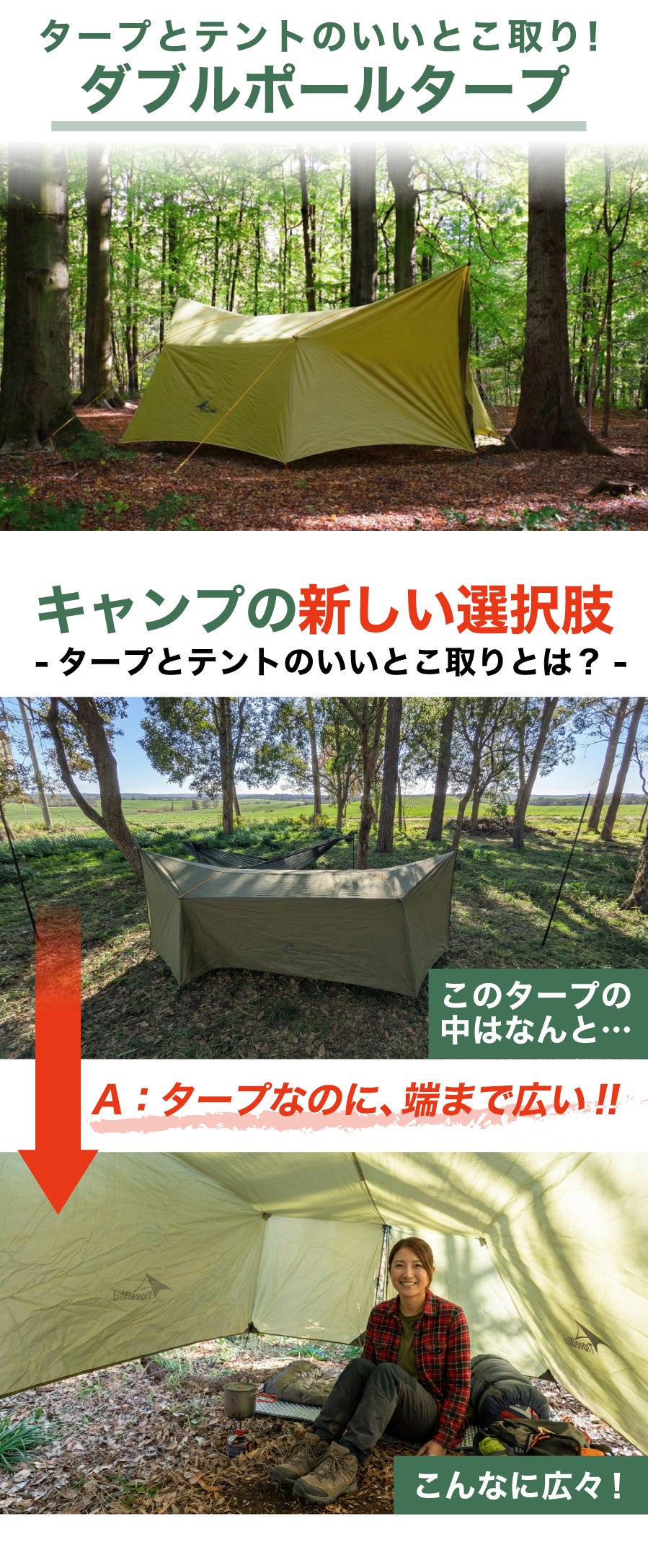タープの手軽さと、テントの居住性を融合。ダブルポール設計の新発想