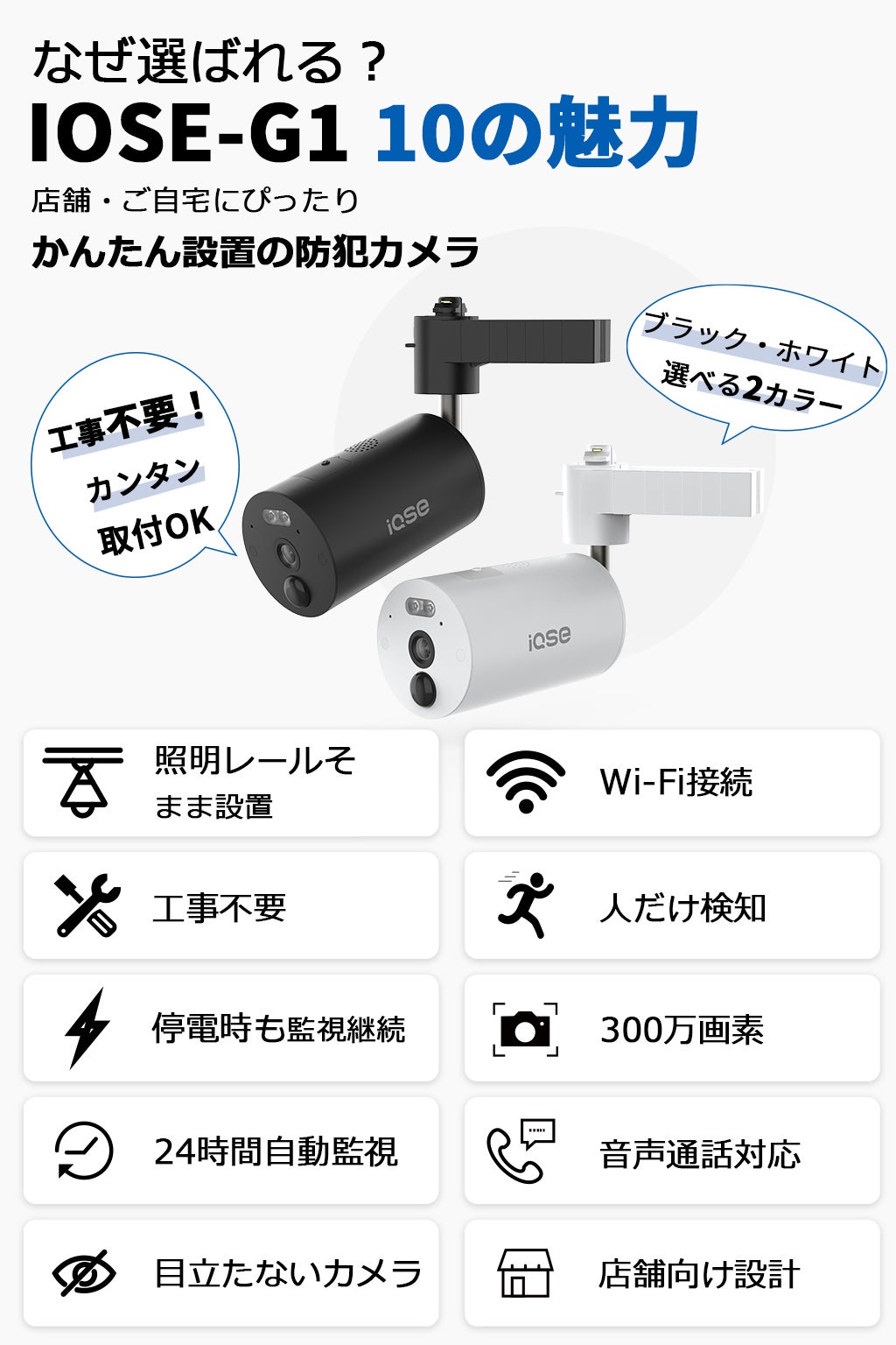 ダクトレールに付けるだけで簡単設置 配線・工事不要のワイヤレス防犯