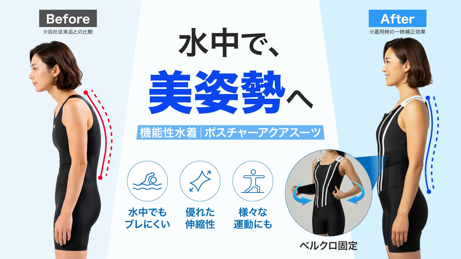 水中で美姿勢を意識しやすい。ポスチャーアクアスーツ｜動きやすさを
